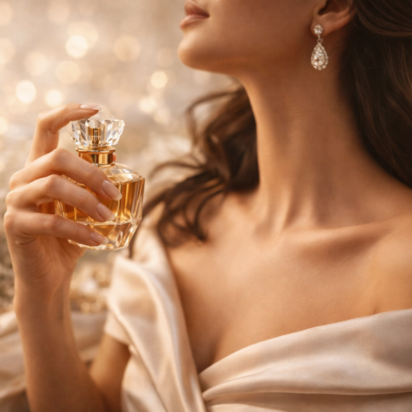 Best perfumes for women – elegant woman applying luxury fragrance