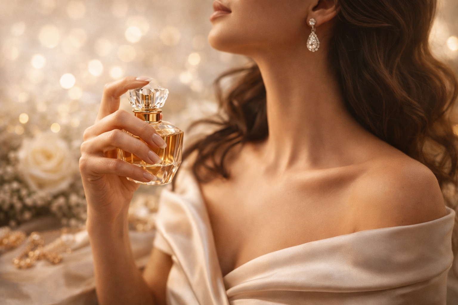 Best perfumes for women – elegant woman applying luxury fragrance